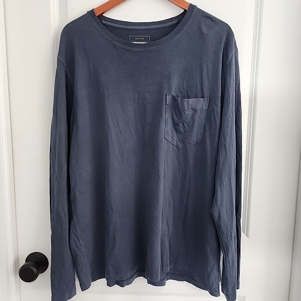Billy Reid Shirt Mens Size XL Gray Organic Pima Cotton Long Sleeve Crew Neck